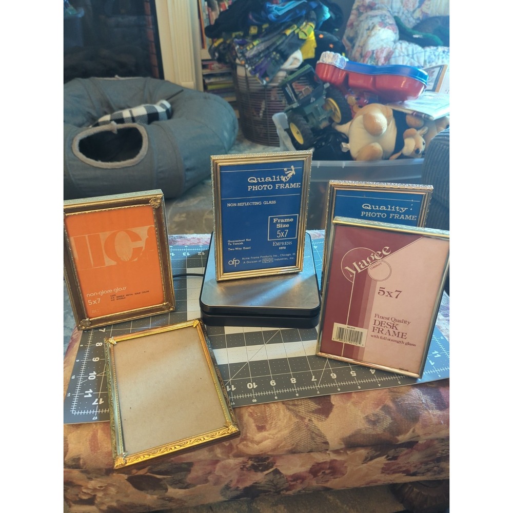5 Vintage GOLD Tone Metal Embossed Picture Photo FRAMES-5" x 7" Ornate